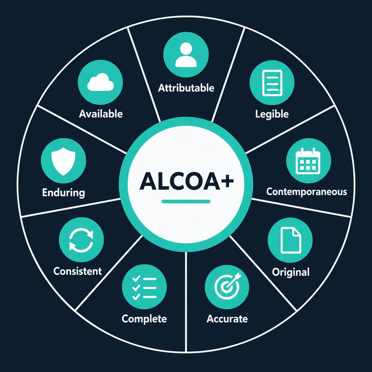 ALCOA+ wheel showing the nine data integrity attributes